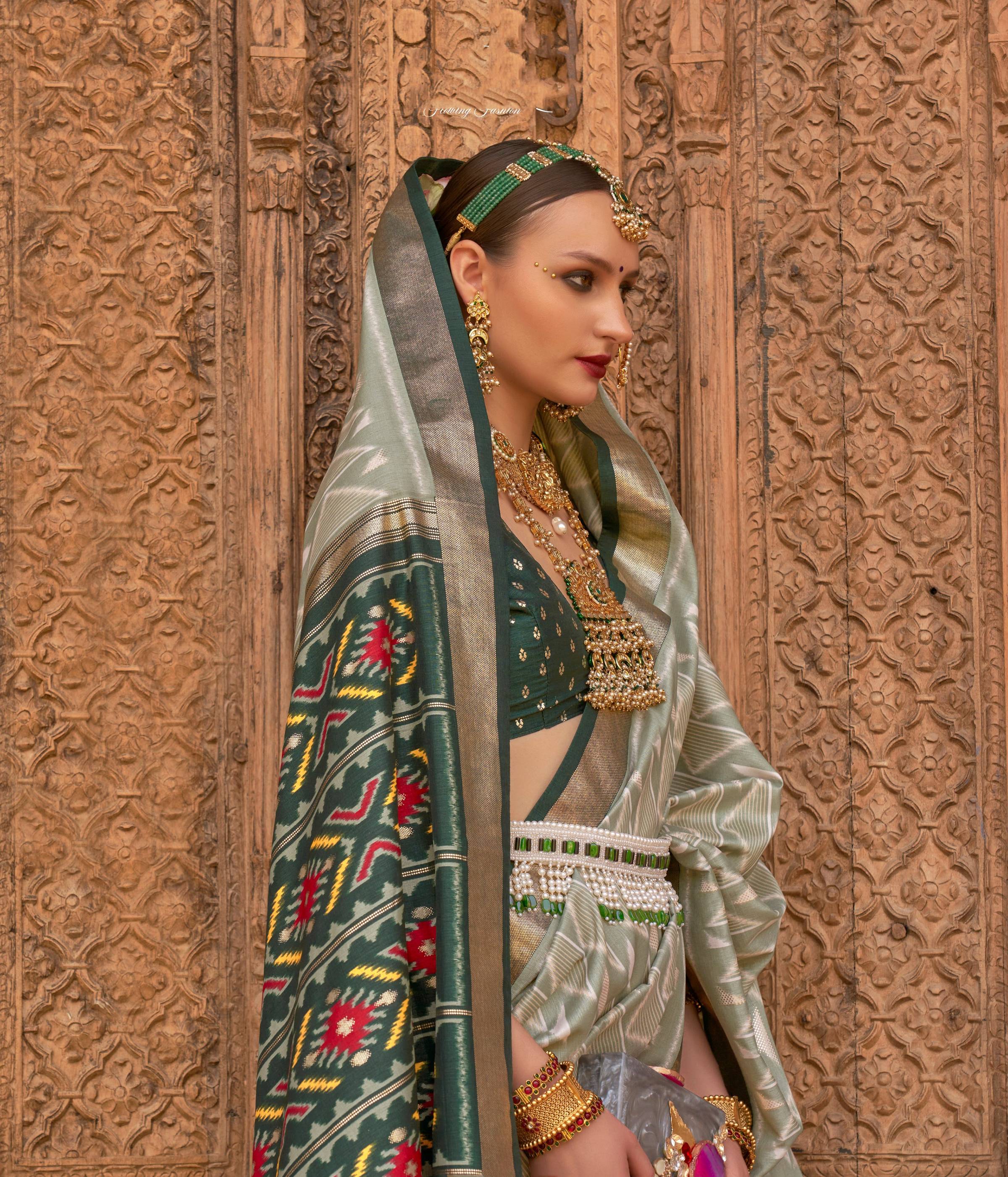 Light Green Patola Silk Saree with Weaving Work
