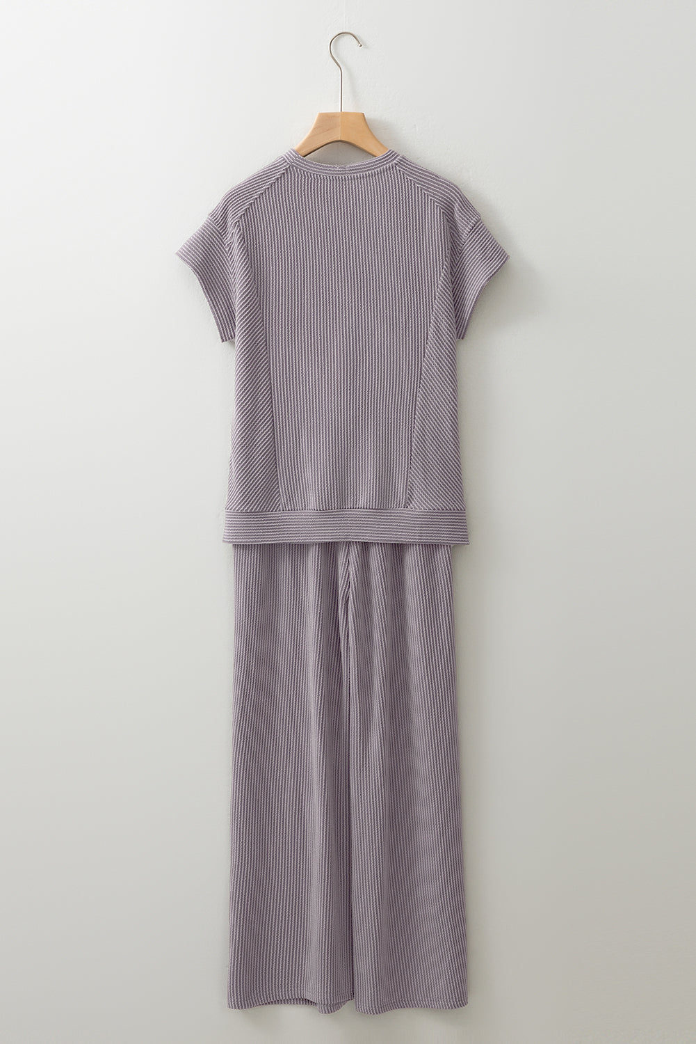 Solid Corded T-Shirt and Pants Set