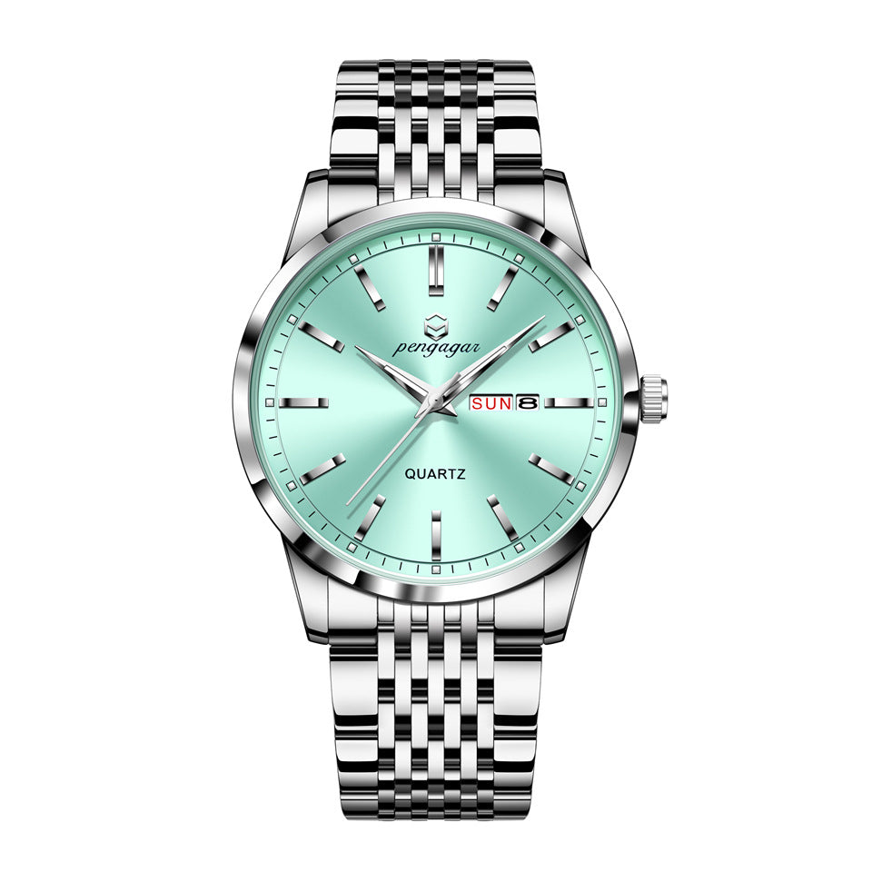 Mens Water-Resistant Quartz Wristwatch with Steel Band and Dial