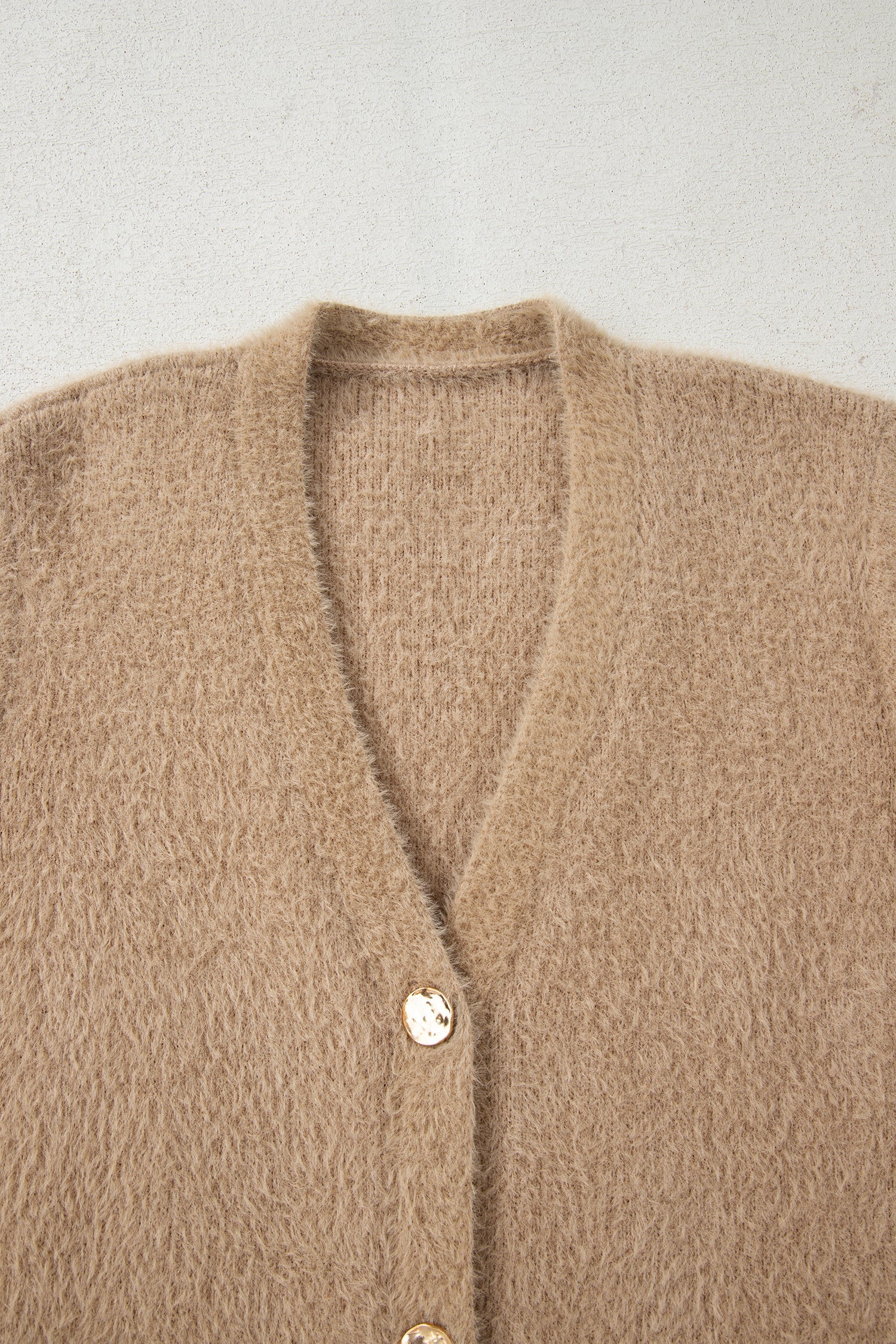 Solid Fuzzy Button-Front Cardigan