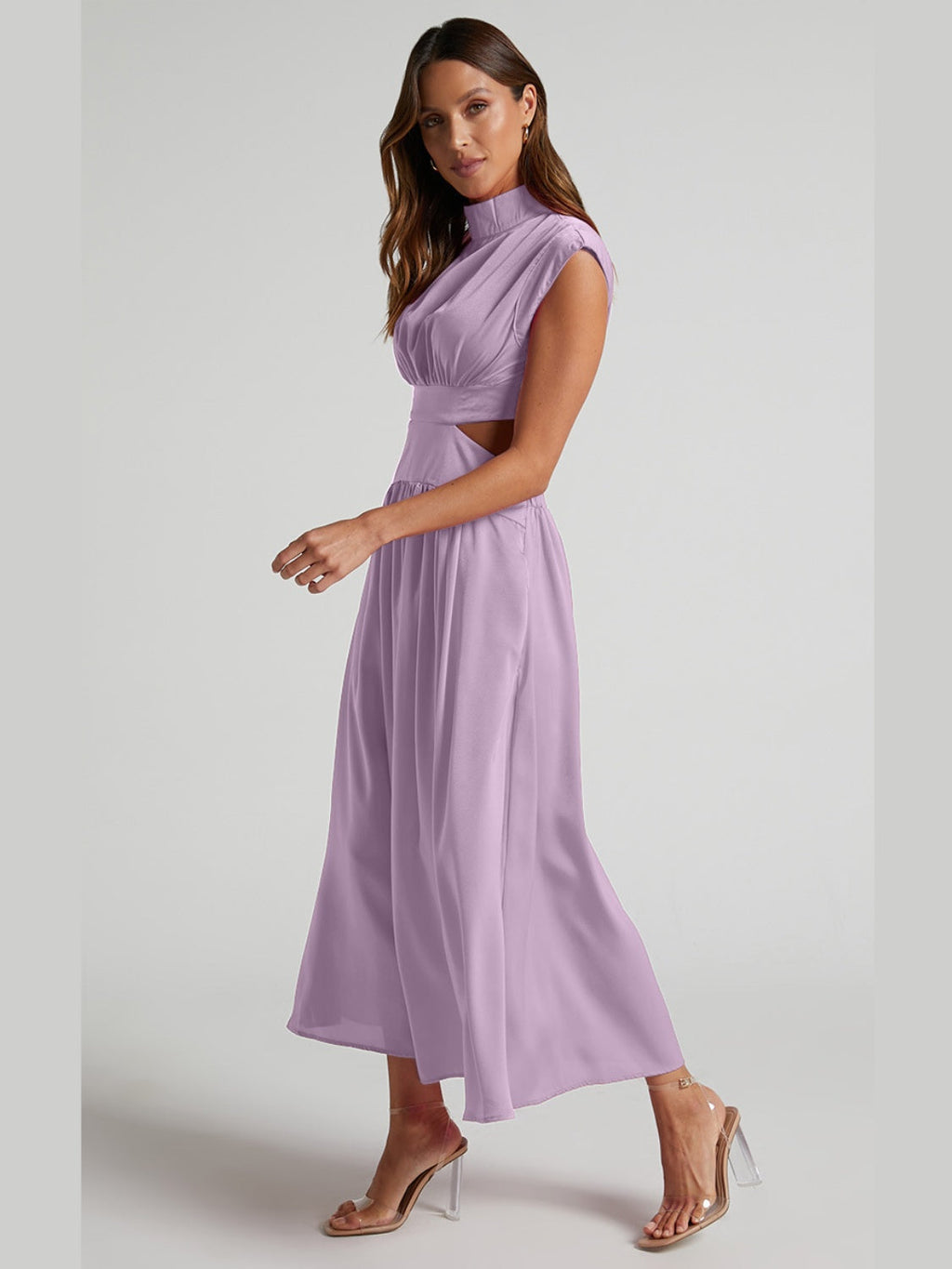 Modern Cutout Mock Neck Sleeveless Ruched Mini Dress