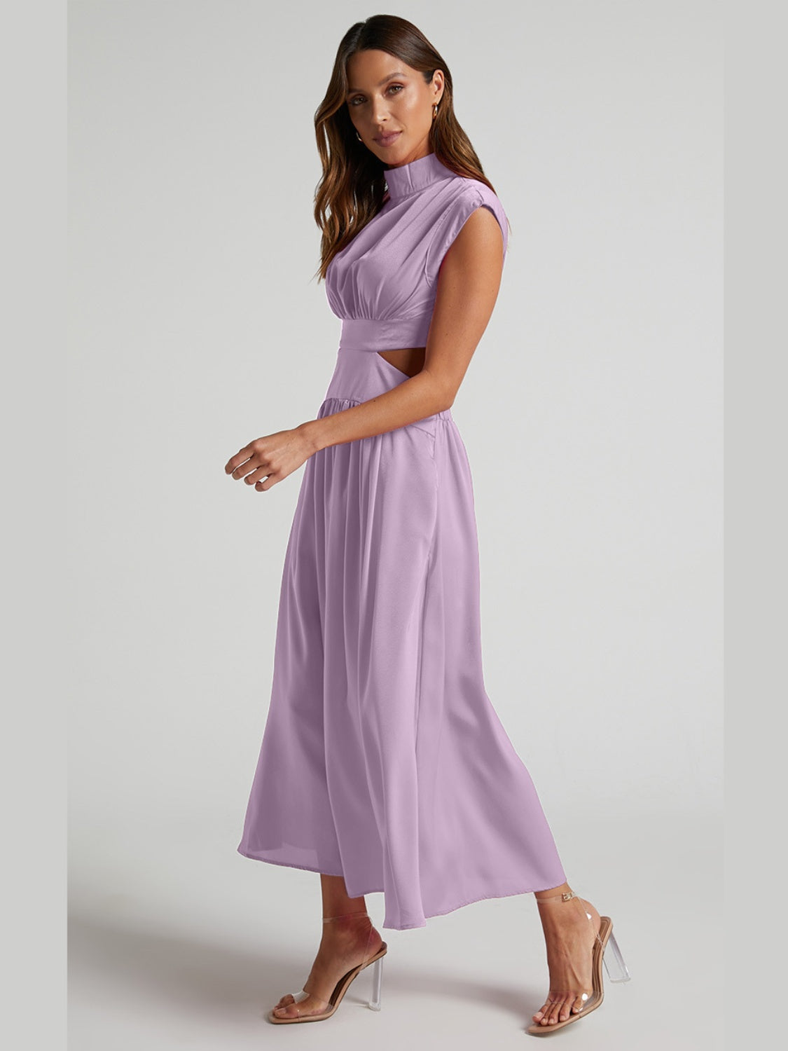 Modern Cutout Mock Neck Sleeveless Ruched Mini Dress