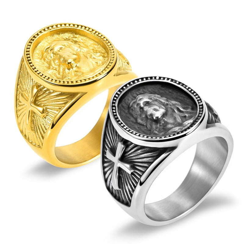 Retro Profile Cross Titanium Steel Ring