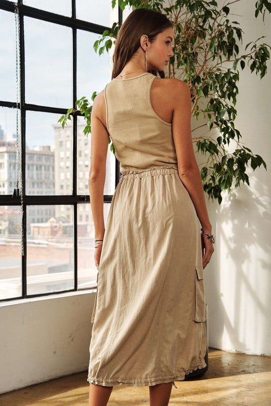 Drawstring Sleeveless Washed Dress for Everyday