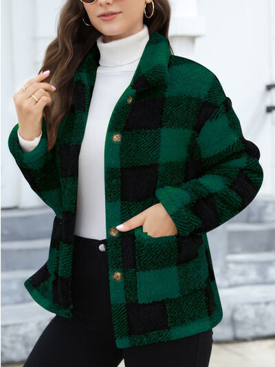 Women's Red Drop Shoulder Fuzzy Button-Up Jacket
