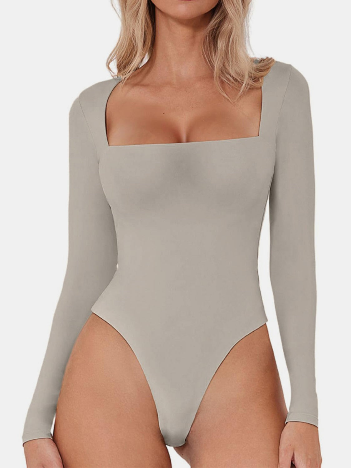 Women's Black Long Sleeve Square Neck Bodysuit Basic Slim Fit - Image 7