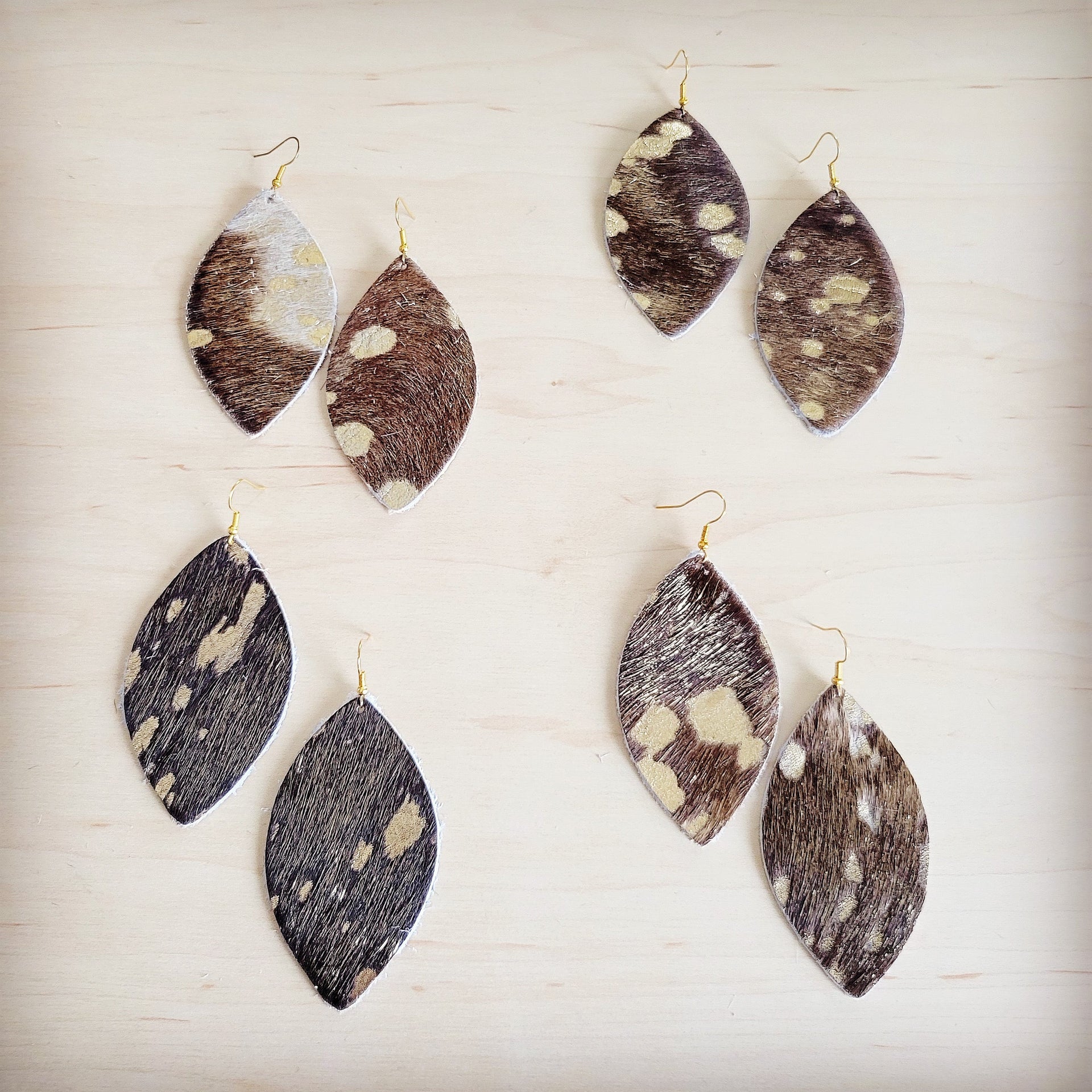 **Leather Oval Earring-Mixed Metallic Hair on Hide 200b