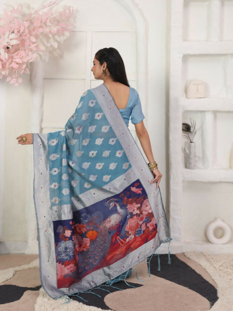 Shree Shyam Fashion Linen Cotton Sky Blue Saree