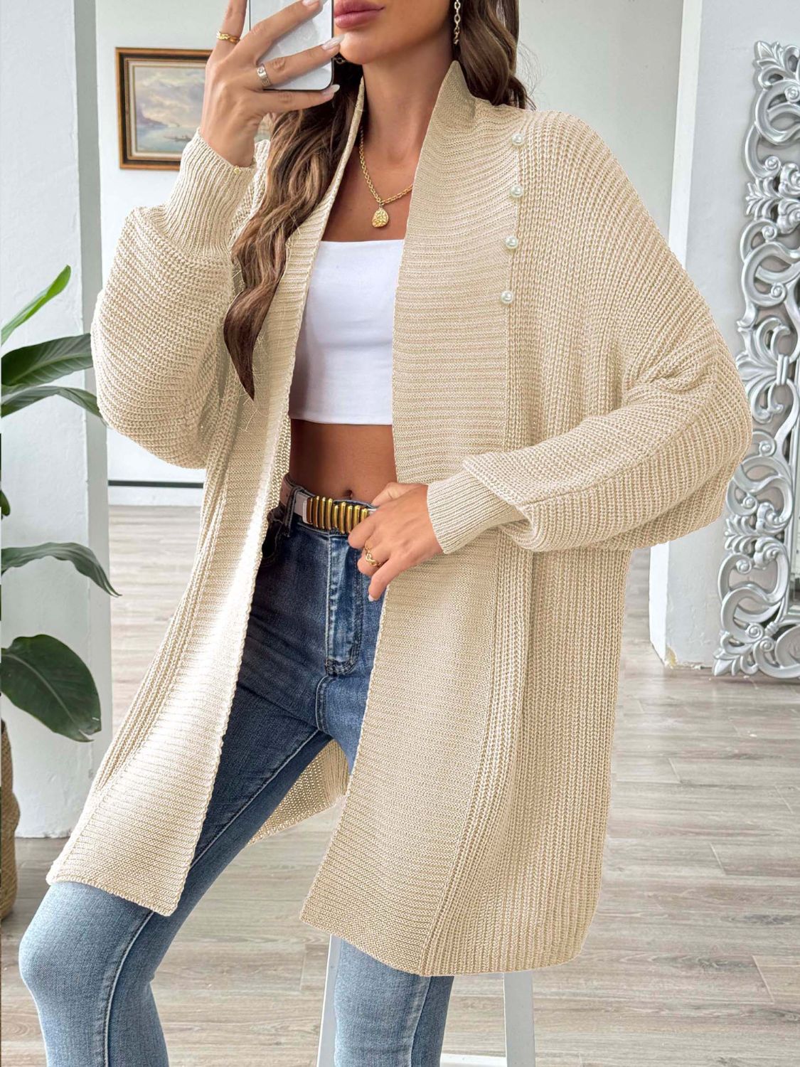 Women's Open Front Long Sleeve Knit Cardigan Lightweight Layer