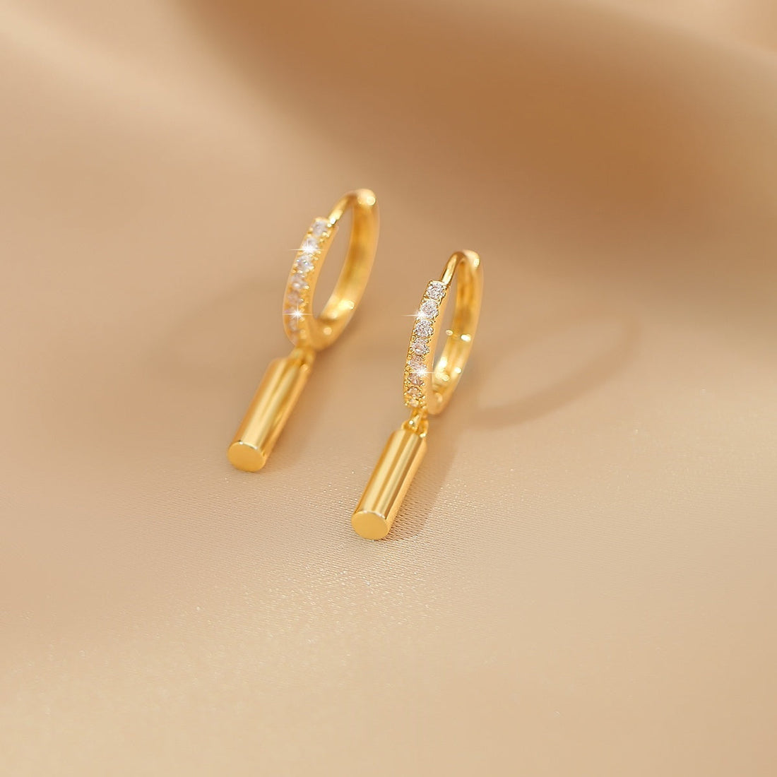 Cylindrical Geometric 14k Gold Nano-Coated Clip-On Earrings