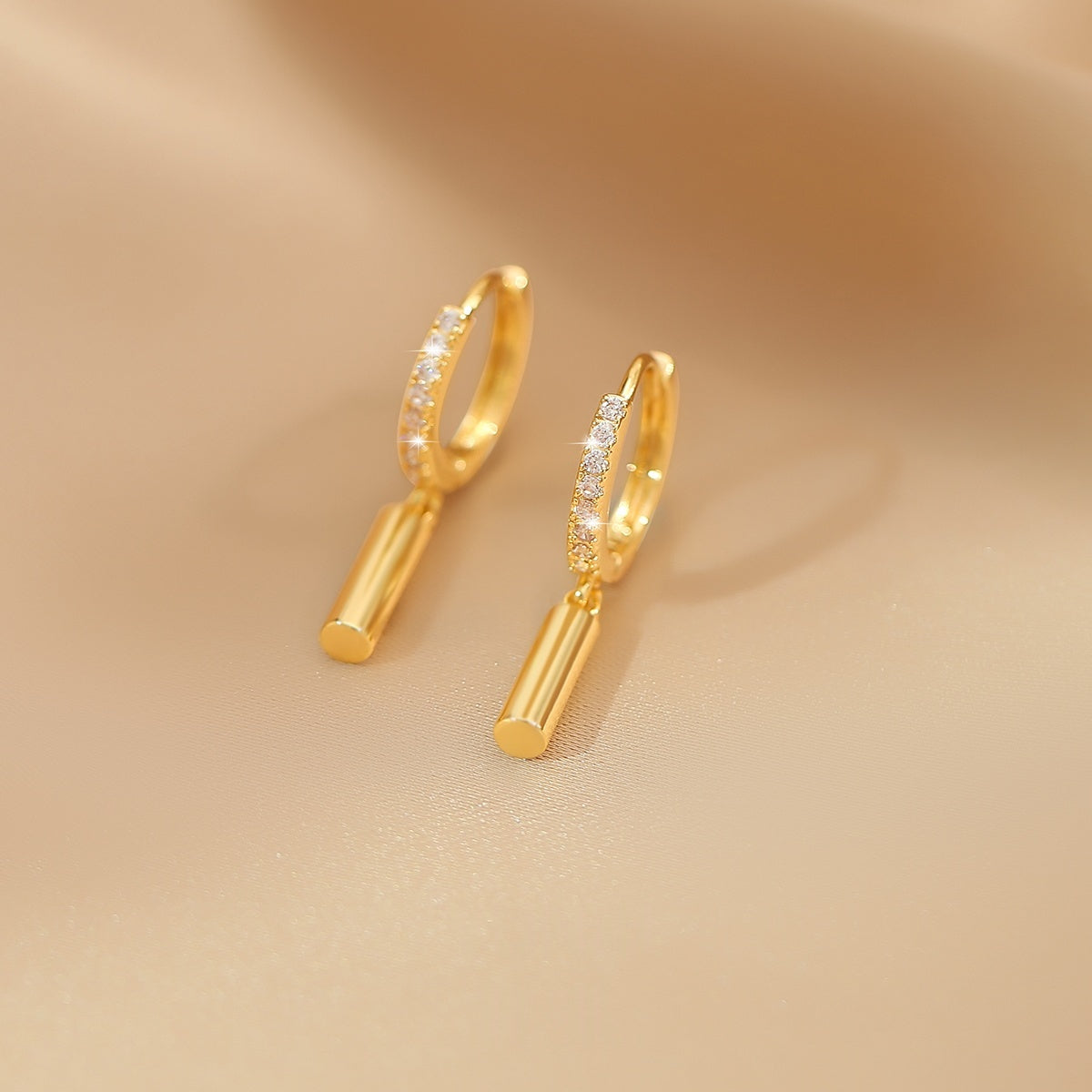 Cylindrical Geometric 14k Gold Nano-Coated Clip-On Earrings