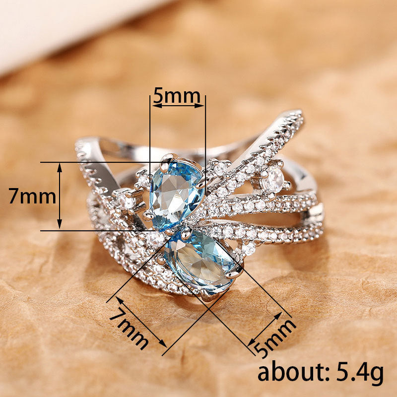 New Fashion Finger Ring Copper Micro Paved Water Drop Pear Oval Zircon Women Statement Jewelry