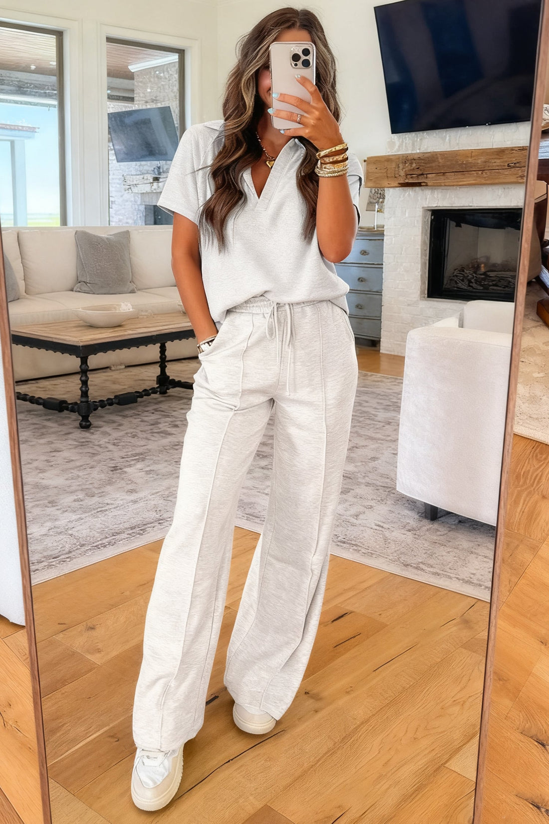 Solid Sporty Polo Tee & Drawstring Pants Set