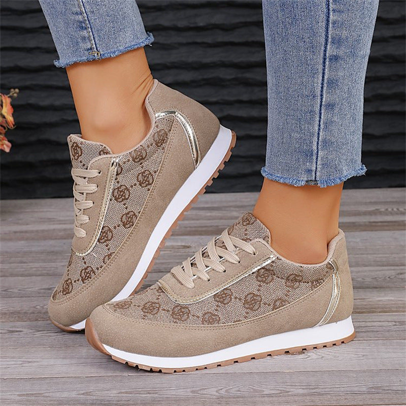 Women's Floral Print Lace-Up Sneakers Comfortable Casual Shoes