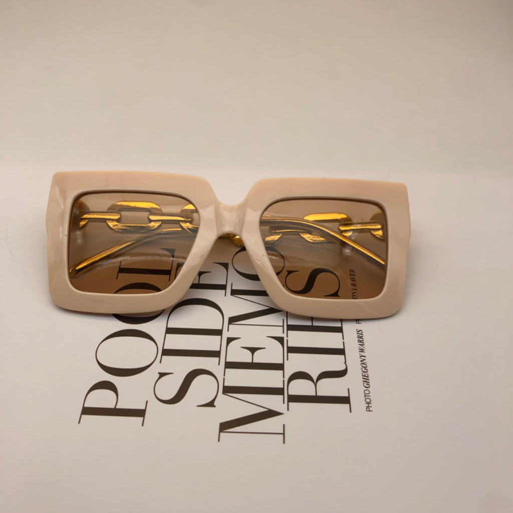 Oversized Square Sunglasses with Metal Chain Temple for Women
