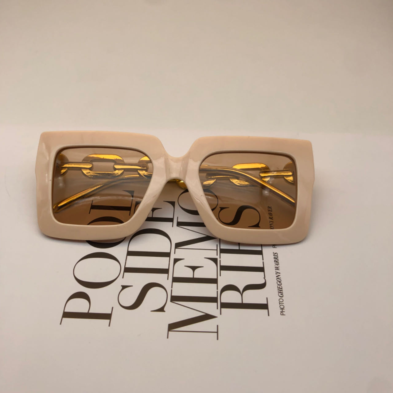 Oversized Square Sunglasses with Metal Chain Temple for Women