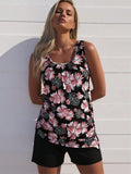 Black Tropical Floral Loose Tankini and Boyshort Swimwear Set