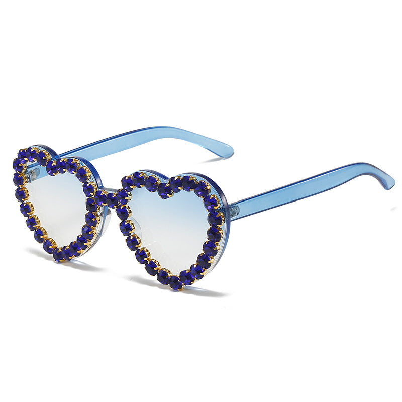 Peach Heart Rhinestone Sunglasses Y2K Aesthetic Shades