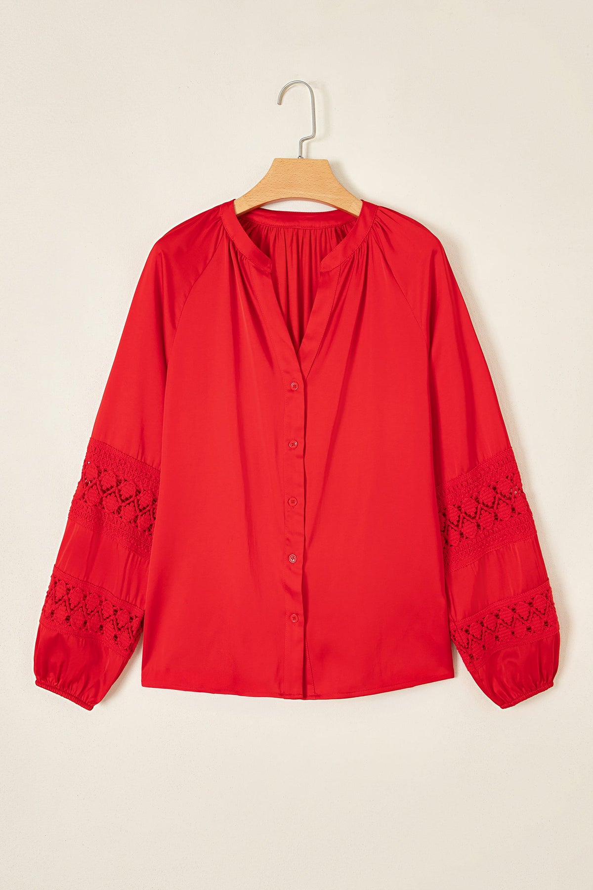 Solid Lace Patchwork Long Sleeve Buttoned Shirt