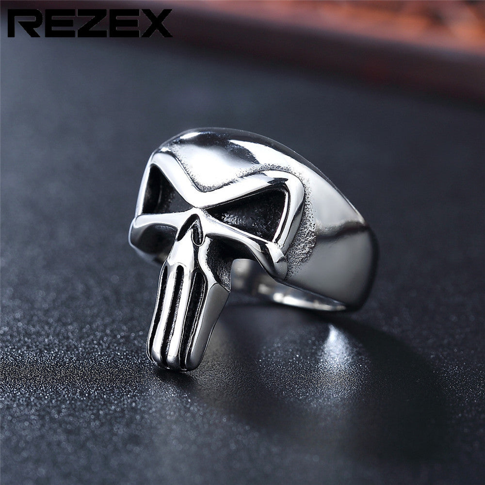 Retro-style biohazard skull ring crafted from stainless titanium steel