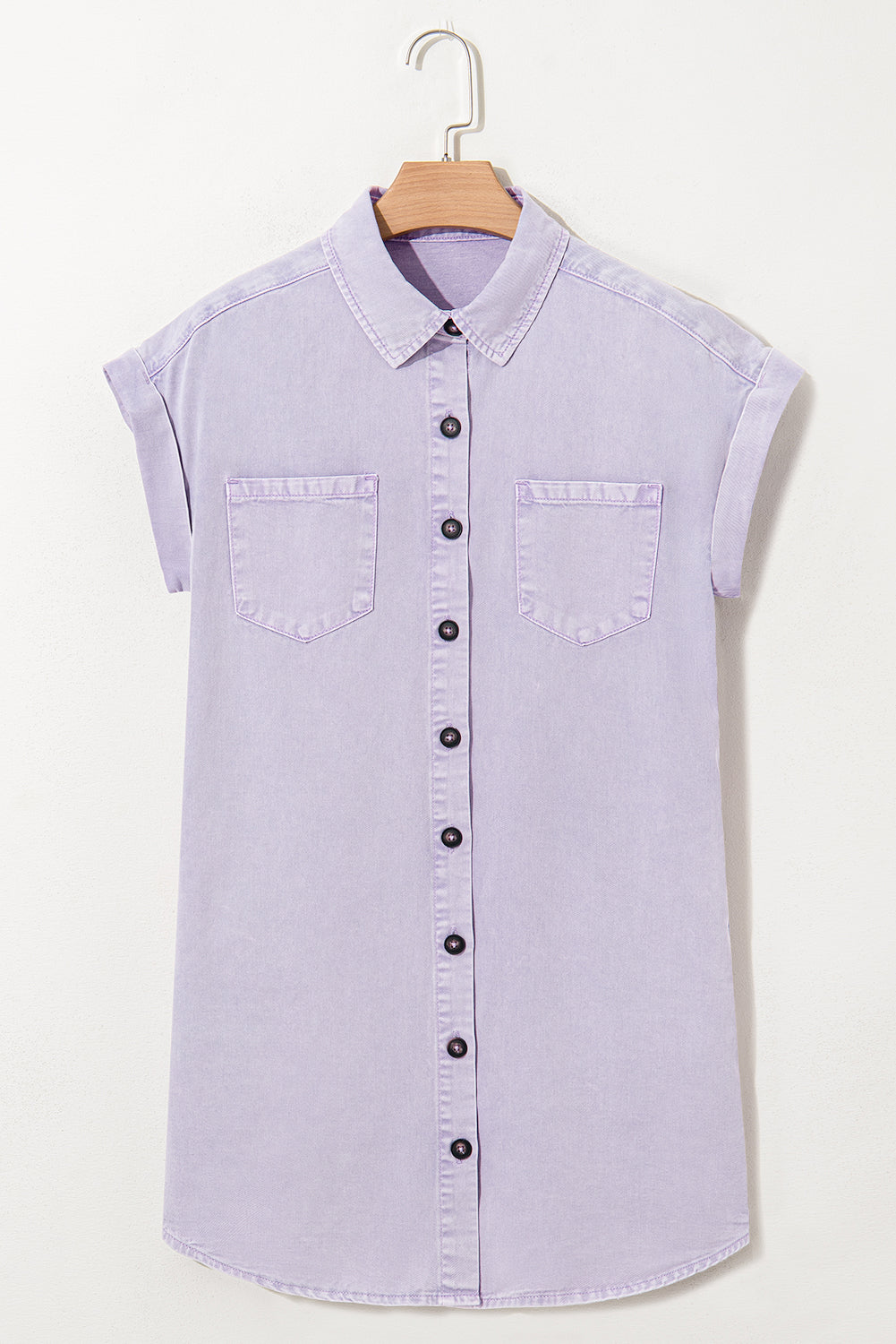 Orchid Petal Short Sleeve Denim Shirt Dress | Double Chest Pocket
