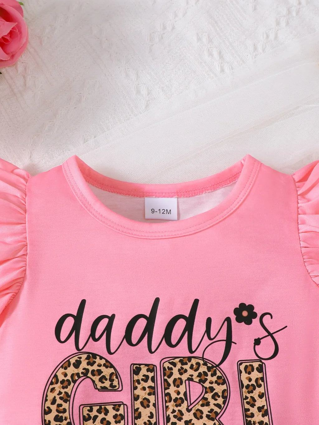 Children's Headband Letter Ruffle Sleeve Top and Shorts 3-Piece Set