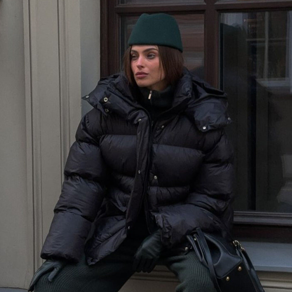 Warm Hooded Puffer Jacket for Women with Square Pockets - Image 4