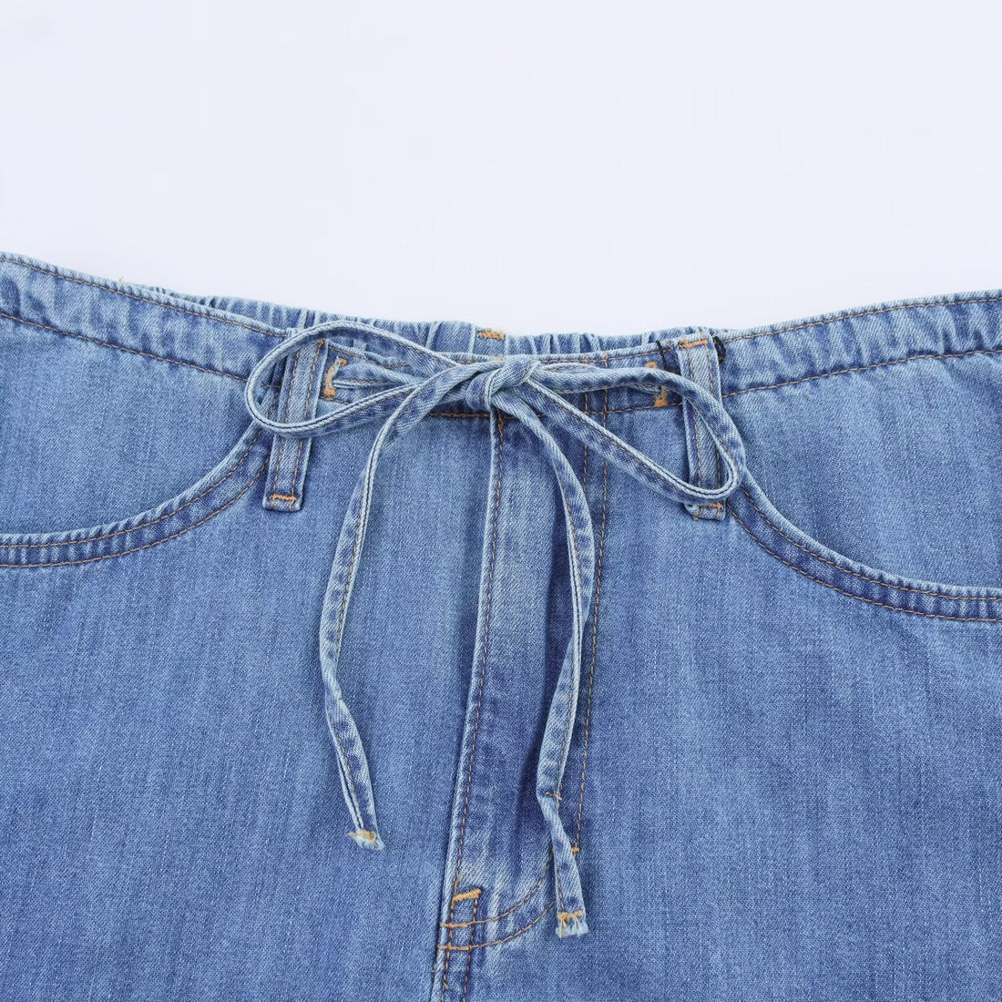 Women's Harajuku Style Blue Denim Mini Skirt with Drawstring - Image 3