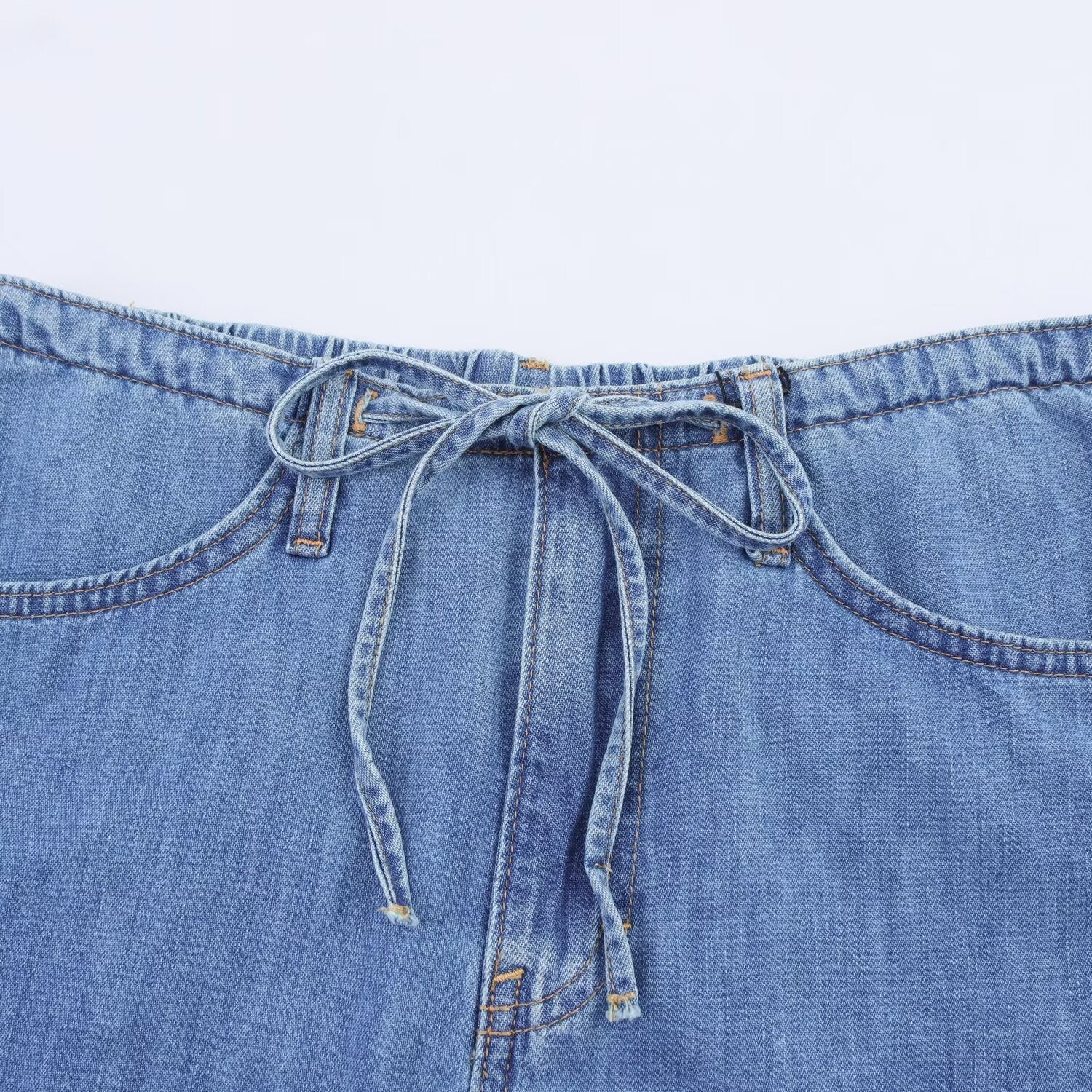 Women's Harajuku Style Blue Denim Mini Skirt with Drawstring - Image 3
