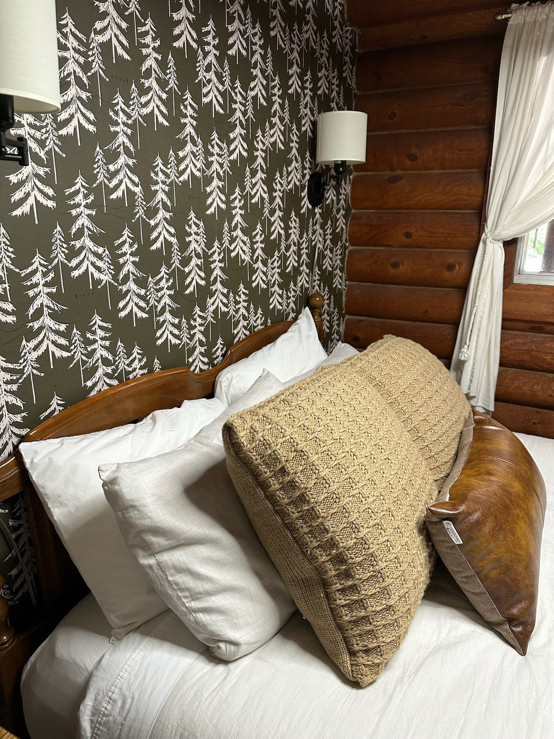 Cascade Nature-Inspired Wallpaper in Olive Green and White