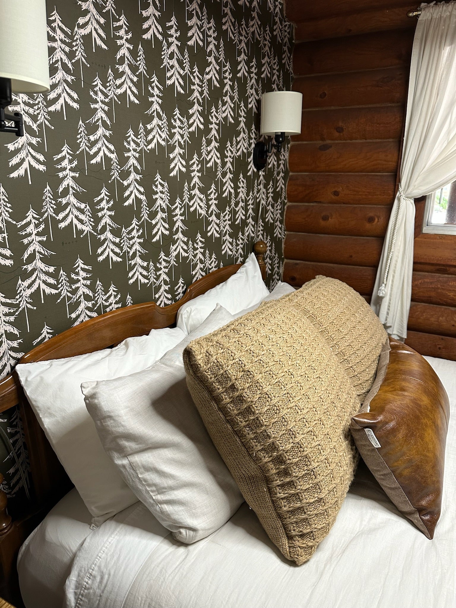 Cascade Nature-Inspired Wallpaper in Olive Green and White