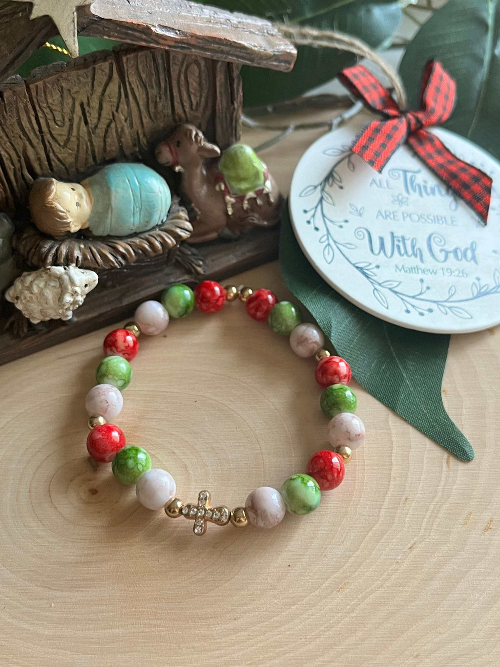 Bead Bracelet Jeweled Christmas Gold Cross
