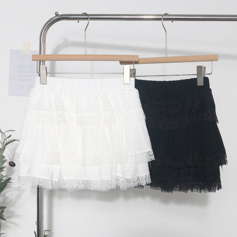 Lace Tiered Mini Skirt for Women - Harajuku Style White & Black - Image 2