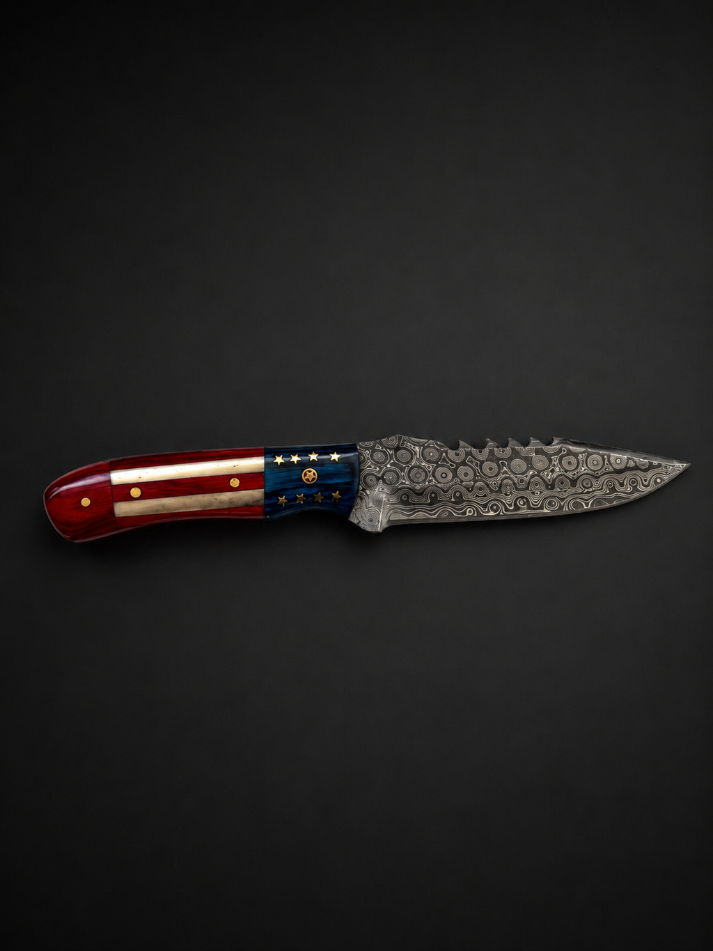 Titan Stars & Steel Damascus Folding Knife, Red White Blue Handle