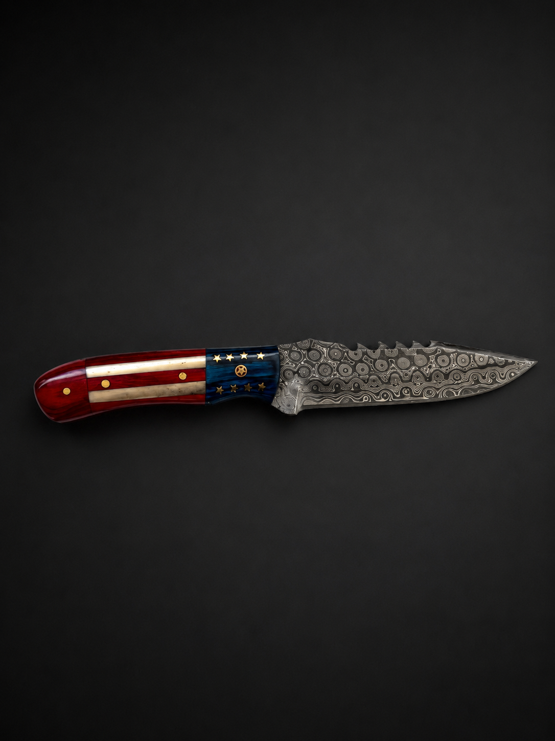 Titan Stars & Steel Damascus Folding Knife, Red White Blue Handle