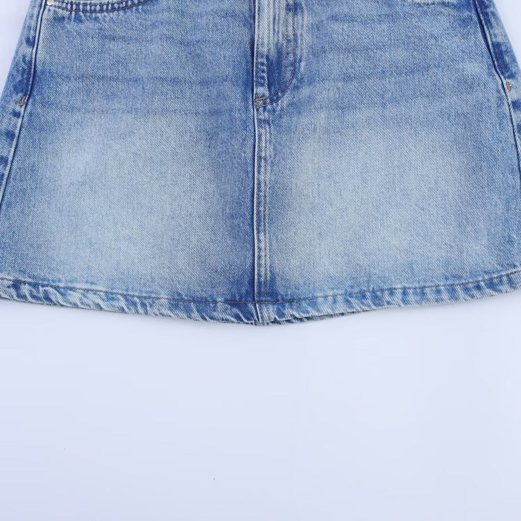 Women's Light Blue Faded Denim Look Fitted Mini Skirt - Image 4
