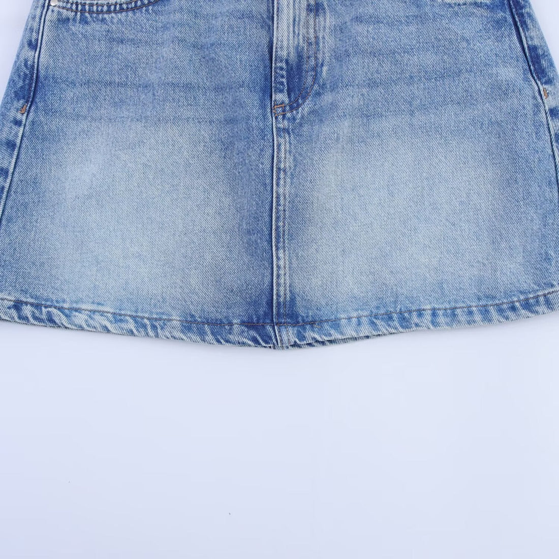 Women's Light Blue Faded Denim Look Fitted Mini Skirt - Image 4