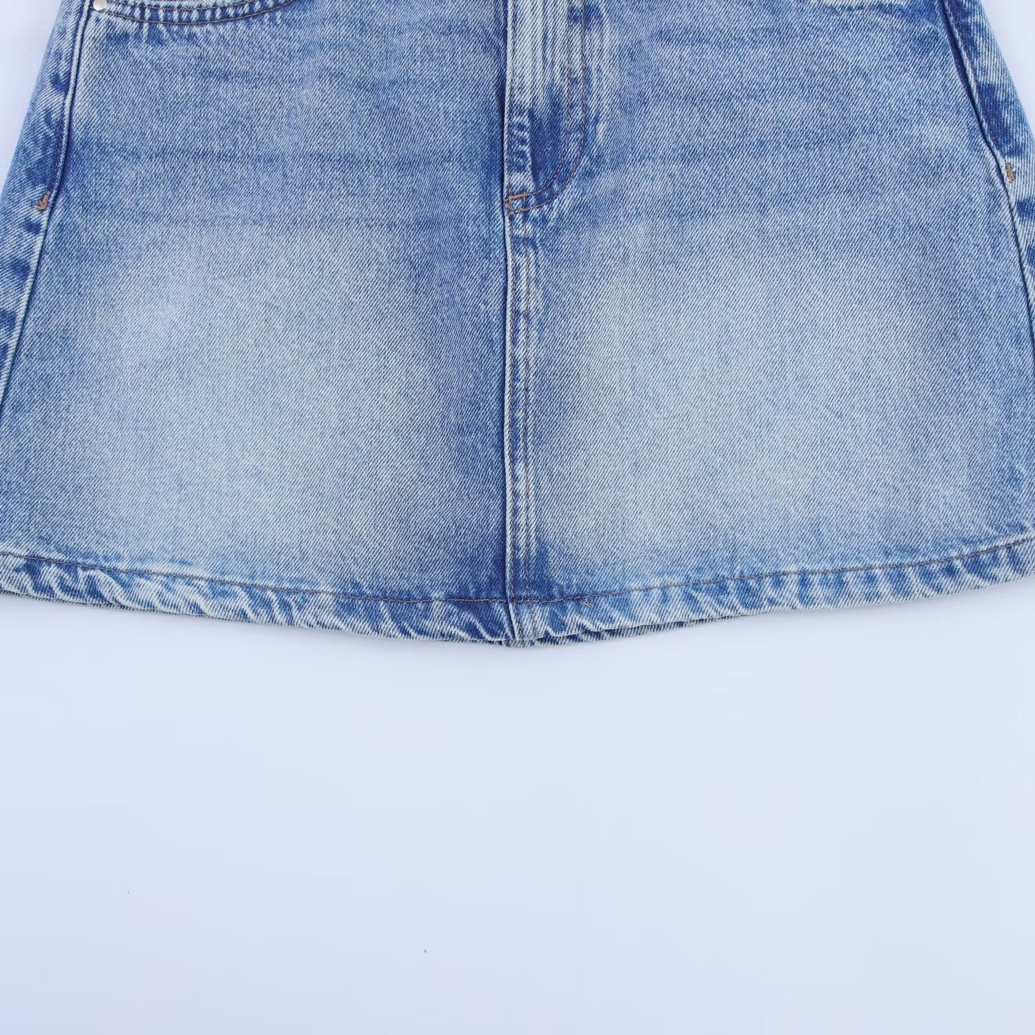 Women's Light Blue Faded Denim Look Fitted Mini Skirt - Image 4