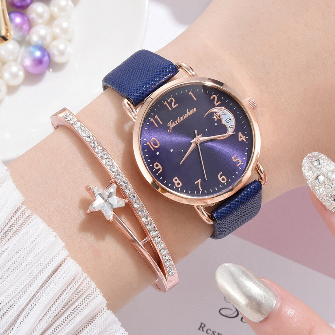Harajuku Style Leather Strap Women's Watch with Star Moon Dial - Image 2