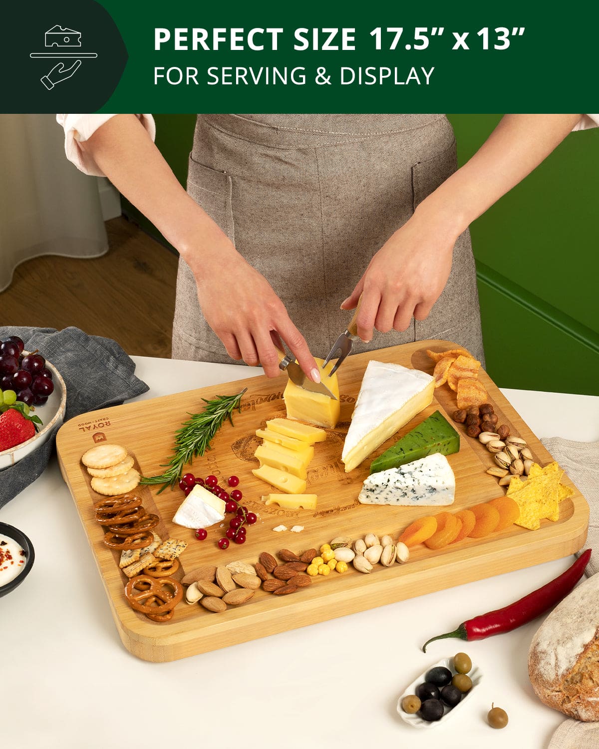 XXL Bamboo Cheese Board with Integrated Cutlery Serving Set - Image 4