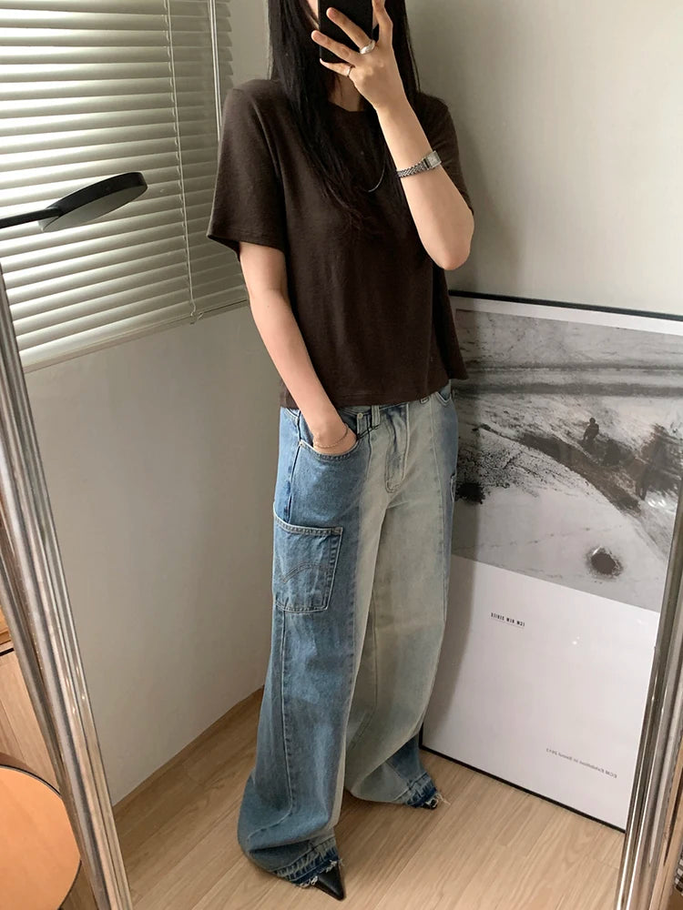 Women's High Waist Patchwork Denim Streetwear Jeans - Image 5