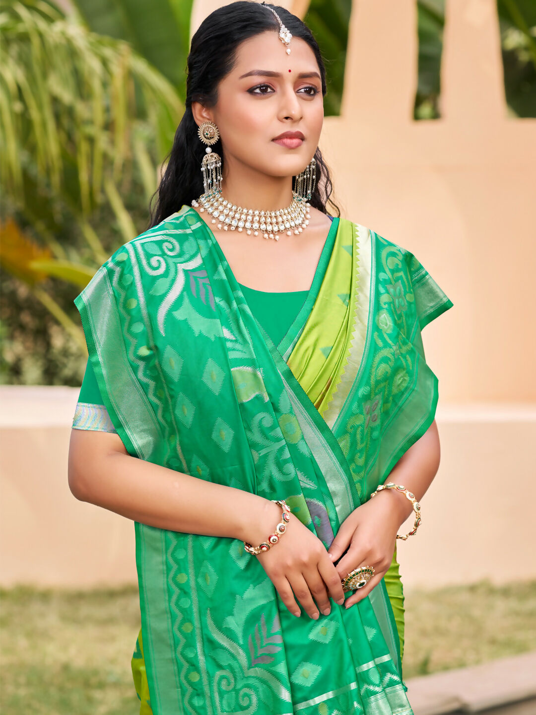 Light Green Pochampally Silk Saree with Matching Blouse Piece