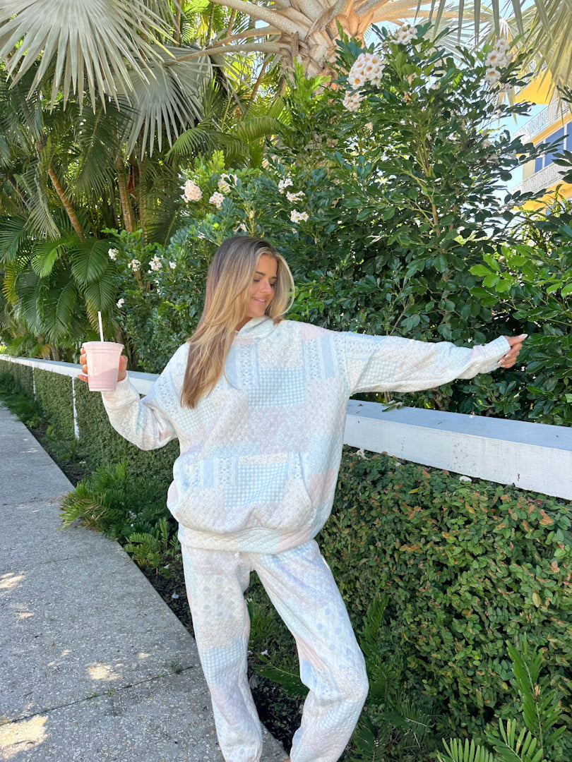 Shades Of Blue Quilted Pastel Hoodie - Soft Unisex Pullover