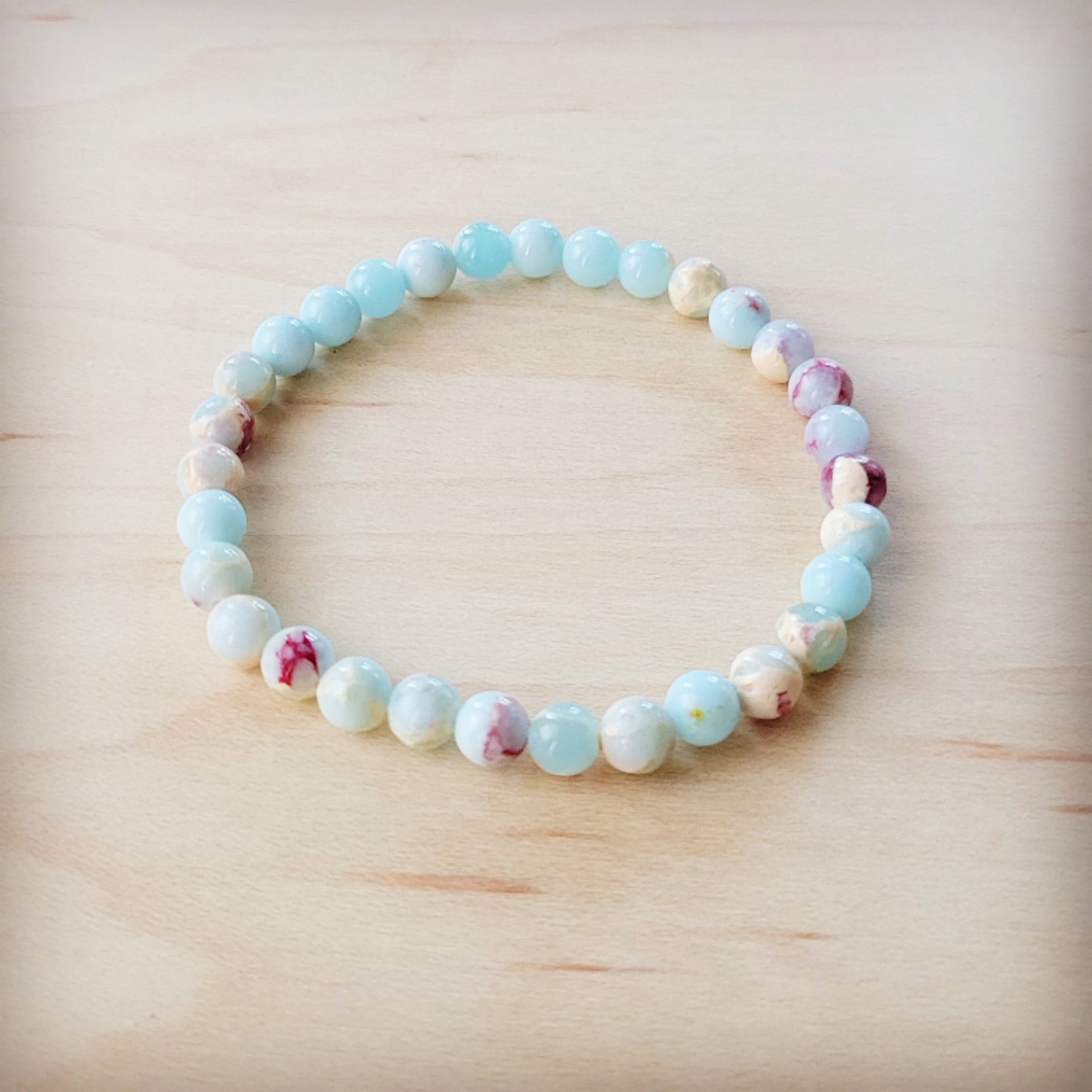 Pastel Aqua Terra Jasper Beaded Stretch Bracelet - Image 2