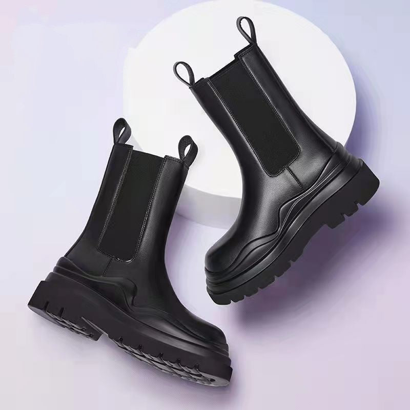Women's Mid-Calf Chelsea Boots with Chunky Neon Green Sole - Image 5