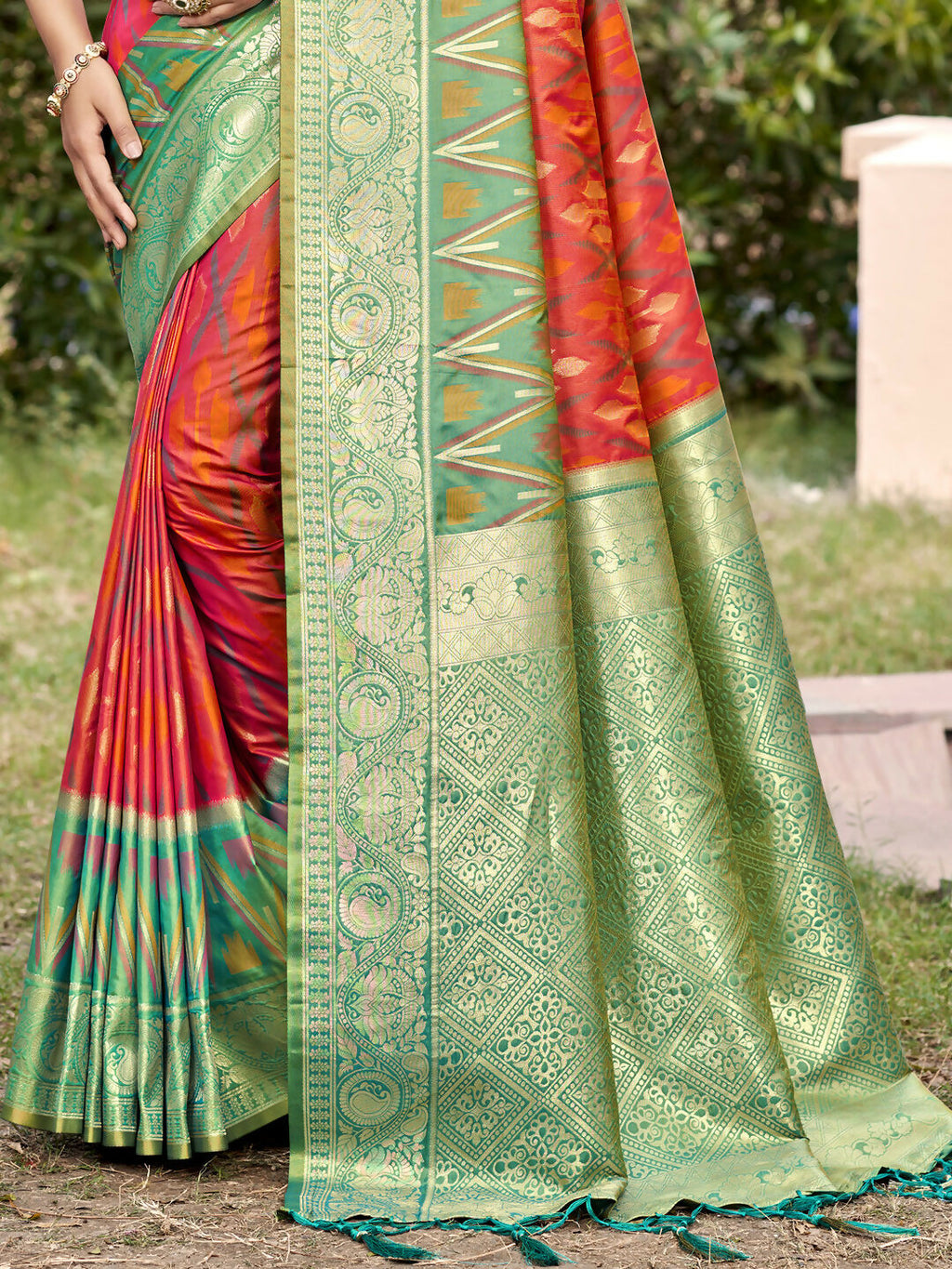 Mustard Pochampally Silk Saree with Matching Silk Blouse