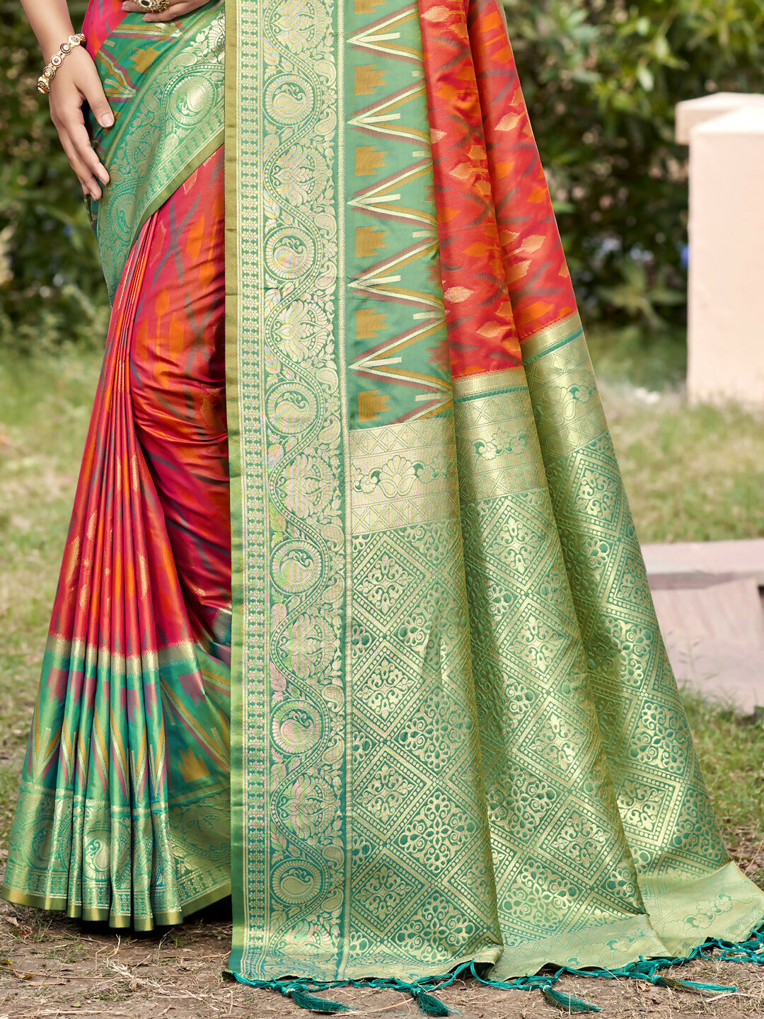 Mustard Pochampally Silk Saree with Matching Silk Blouse