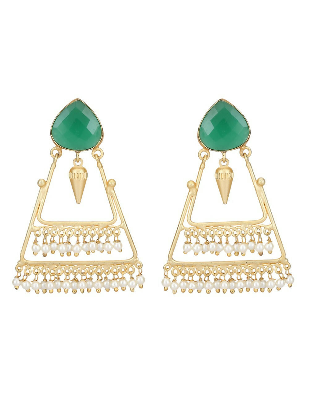 Matte Gold Statement Earrings with Emerald Green Stones