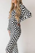Women's Bamboo Pajama | Black & White Wavy Checkerboard