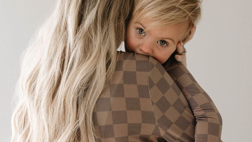 Women's Long Sleeve Bamboo Pajama Set - Faded Brown Checkerboard